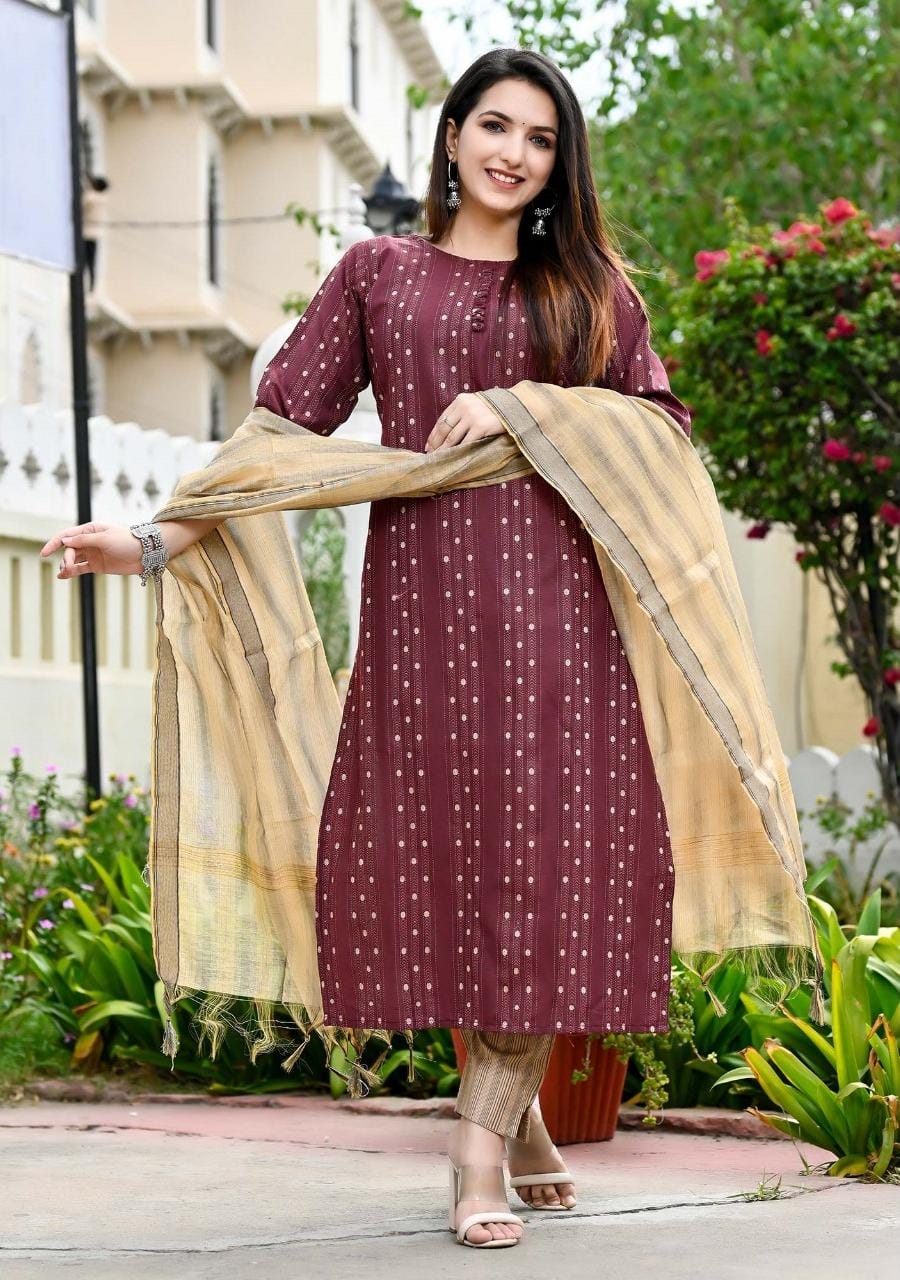 Kalaai Cotton Chanderi Printed Kurti With Bottom Dupatta Catalog